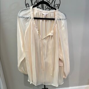 LC Lauren Conrad Cream Long Sleeve Tie Front Blouse